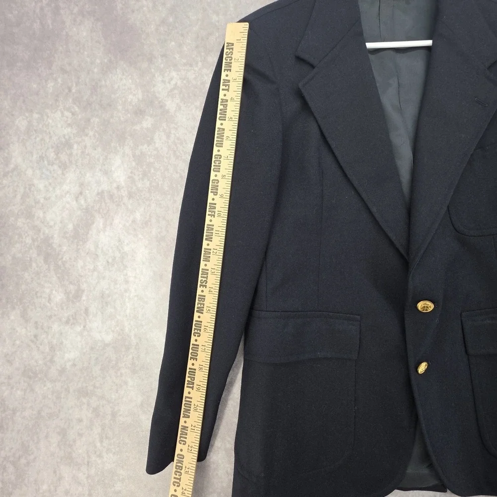 VTG Polo Ralph Lauren Navy Blue Blazer Gold Crest Buttons Made In USA Wool